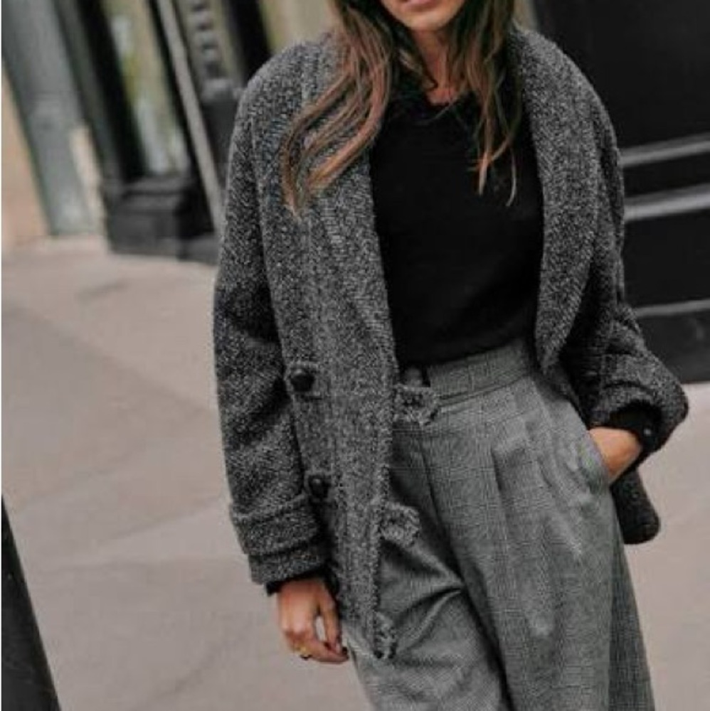 Sezane Carl Coat Chevron Ecru Gris - Size 36